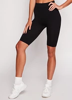 Womens Ribbed Knit Basic Biker Shorts, Black,