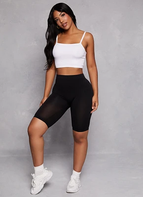 Womens High Waisted Seamless Bike Shorts, Black, Size L-XL