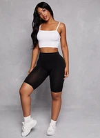 Womens High Waisted Seamless Bike Shorts, Black, Size L-XL