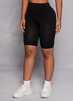 Womens High Waisted Seamless Bike Shorts, Black, Size L-XL