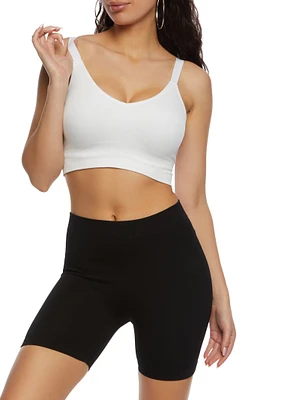 Womens Basic Ribbed High Waist Biker Shorts, Black, Size L-XL