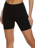 Womens Basic Ribbed High Waist Biker Shorts, Black, Size L-XL