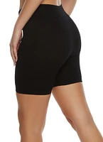 Womens Basic Ribbed High Waist Biker Shorts, Black, Size L-XL