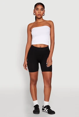 Womens Compression Rib Seamless Biker Shorts, Black, Size L-XL