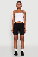 Womens Compression Rib Seamless Biker Shorts, Black, Size S-M