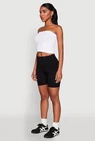 Womens Compression Rib Seamless Biker Shorts, Black, Size S-M