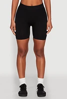 Womens Compression Rib Seamless Biker Shorts, Black, Size S-M