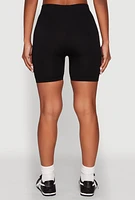 Womens Compression Rib Seamless Biker Shorts, Black, Size S-M