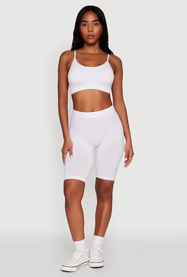 Womens High Waist Seamless Biker Shorts, White, Size L-XL