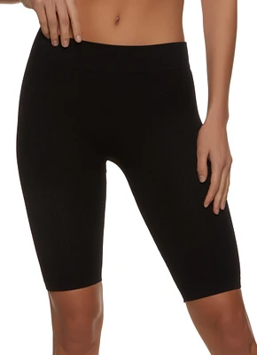 Womens Rib Knit Bike Shorts, Black, Size S-M