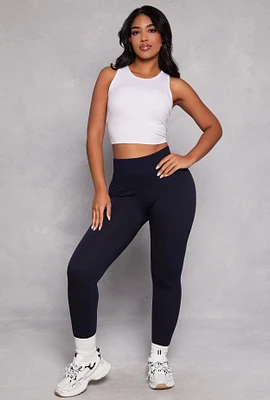 Womens French Terry High Waist Leggings, Blue, Size S