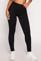 Womens Fleece Lined Ribbed High Waist Leggings, Black, Size S