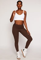 Womens Seamless Ribbed Knit Leggings, Brown,
