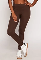 Womens Seamless Ribbed Knit Leggings, Brown, Size S