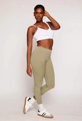 Womens Seamless Ribbed Knit Leggings, Green, Size M