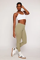Womens Seamless Ribbed Knit Leggings, Green, Size M