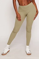 Womens Seamless Ribbed Knit Leggings, Green, Size M