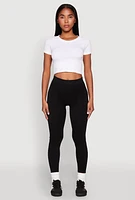 Womens High Waisted Seamless Leggings, Black,