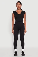 Womens High Waisted Rib Knit Leggings, Black, Size XL