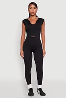 Womens High Waisted Rib Knit Leggings, Black, Size XL