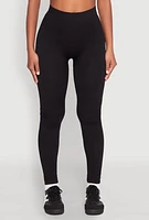 Womens High Waisted Rib Knit Leggings, Black, Size XL