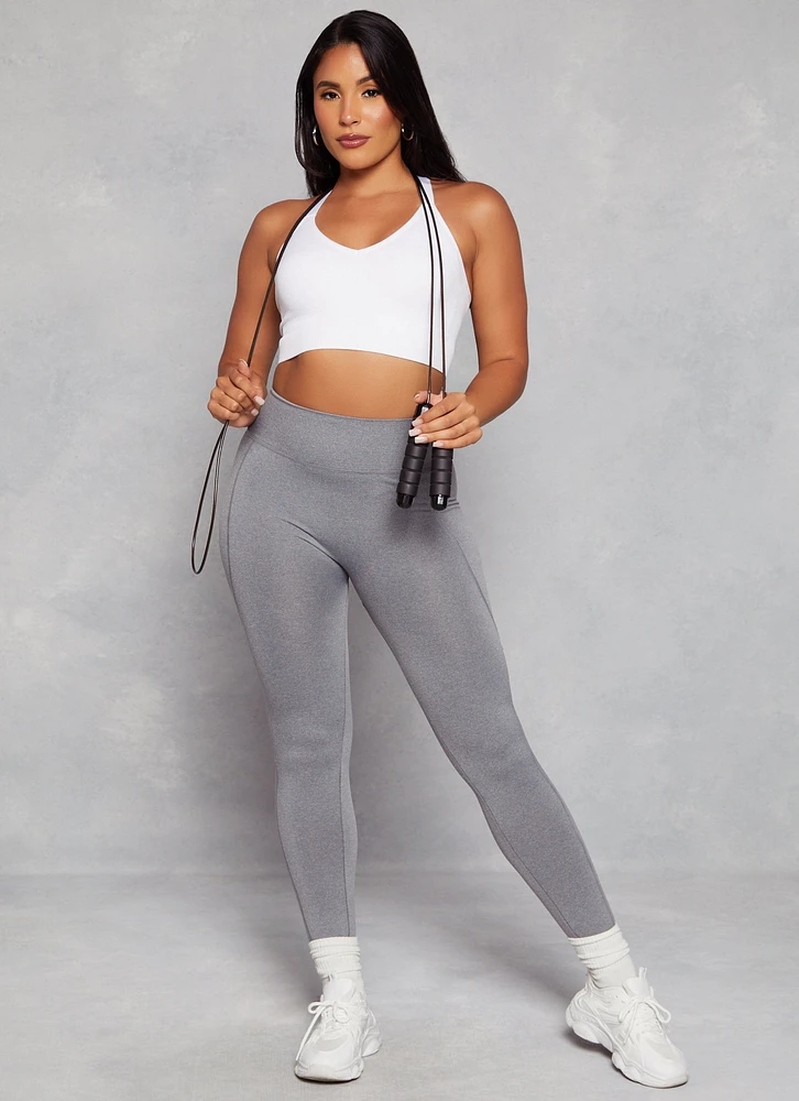 Womens Decorative Stitch Seamless Leggings, Grey, Size L-XL