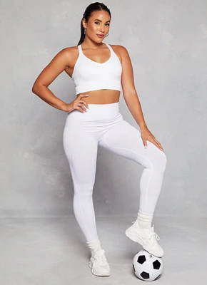 Womens Decorative Stitch Seamless Leggings, White, Size S-M