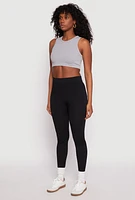 Womens Seamless Ribbed Knit High Waist Leggings, Black, Size L-XL