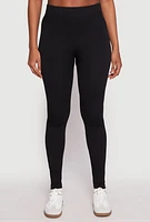 Womens Seamless Ribbed Knit High Waist Leggings, Black, Size L-XL