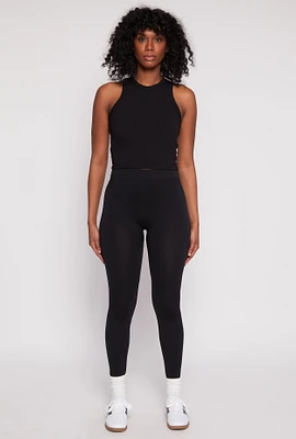 Womens Seamless High Waisted Leggings, Black,