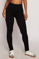 Womens Textured Knit Fleece Lined Seamless Leggings, Black, Size L-XL