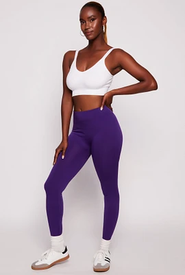 Womens Fleece Lined High Waisted Leggings, Purple, Size L-XL
