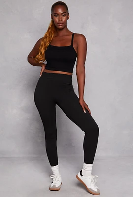 Womens French Terry Seamless Leggings, Black, Size L-XL