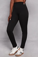 Womens French Terry Seamless Leggings, Black, Size L-XL