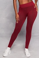 Womens Fleece Textured Waistband Leggings, Burgundy, Size L-XL
