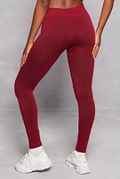 Womens Fleece Textured Waistband Leggings, Burgundy, Size L-XL
