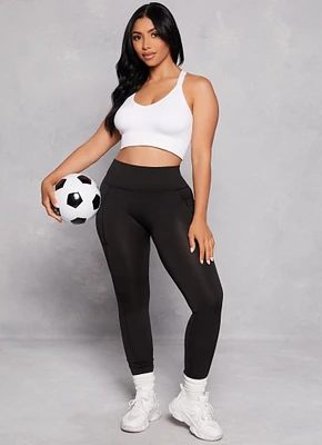 Womens Solid High Waist Cell Phone Pocket Leggings, Black, Size S-M