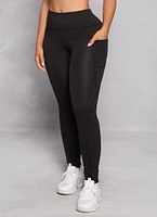 Womens Solid High Waist Cell Phone Pocket Leggings, Black, Size S-M