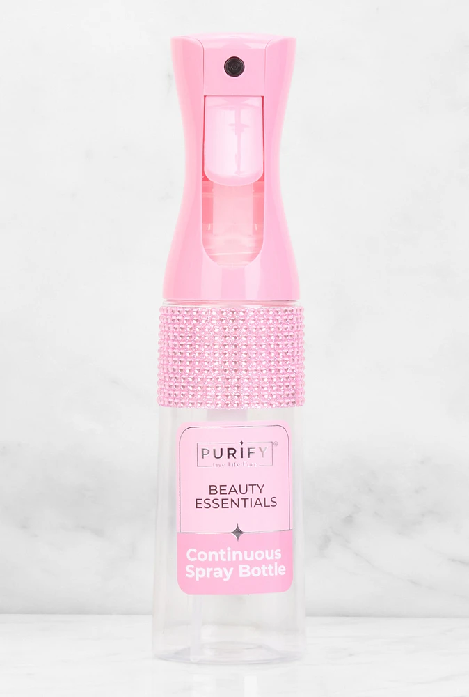 Womens Rhinestone Transparent Continuous Spray Bottle, Pink