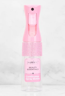 Womens Rhinestone Transparent Continuous Spray Bottle, Pink