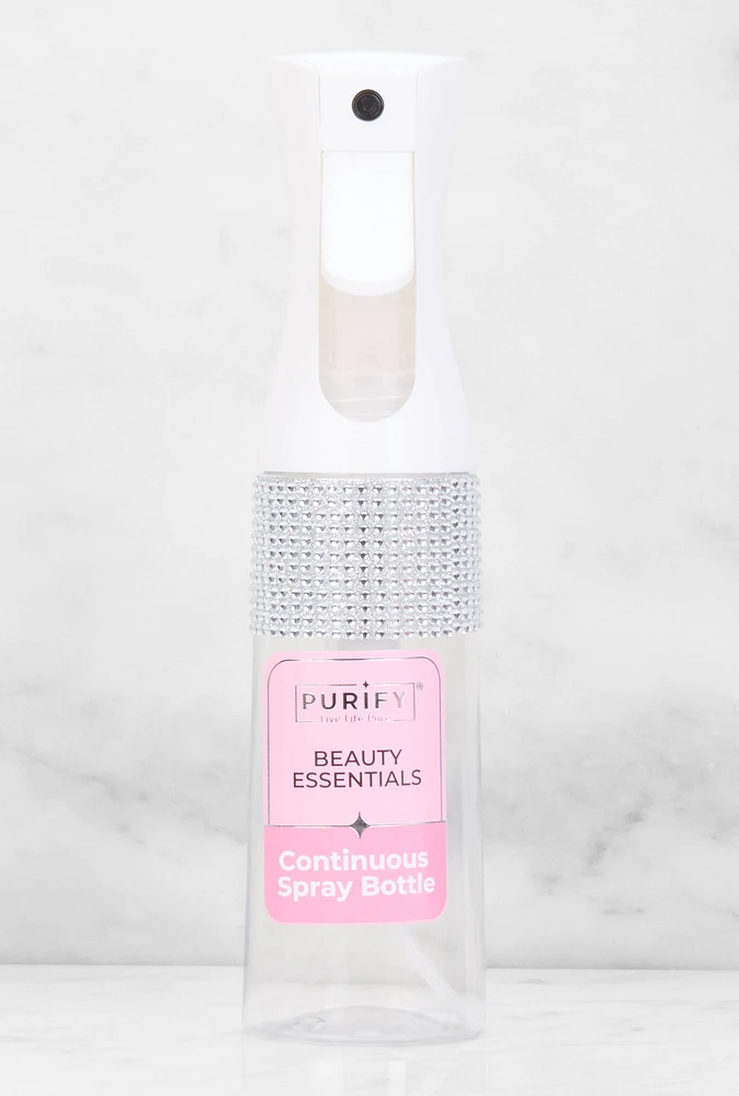 Womens Rhinestone Detail Continuous Clear Spray Bottle, White