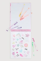 Printed Spiral Sketchbook with Gel Pens, Pink