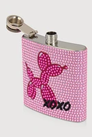 Rhinestone Balloon Dog XOXO Graphic Flask, Pink