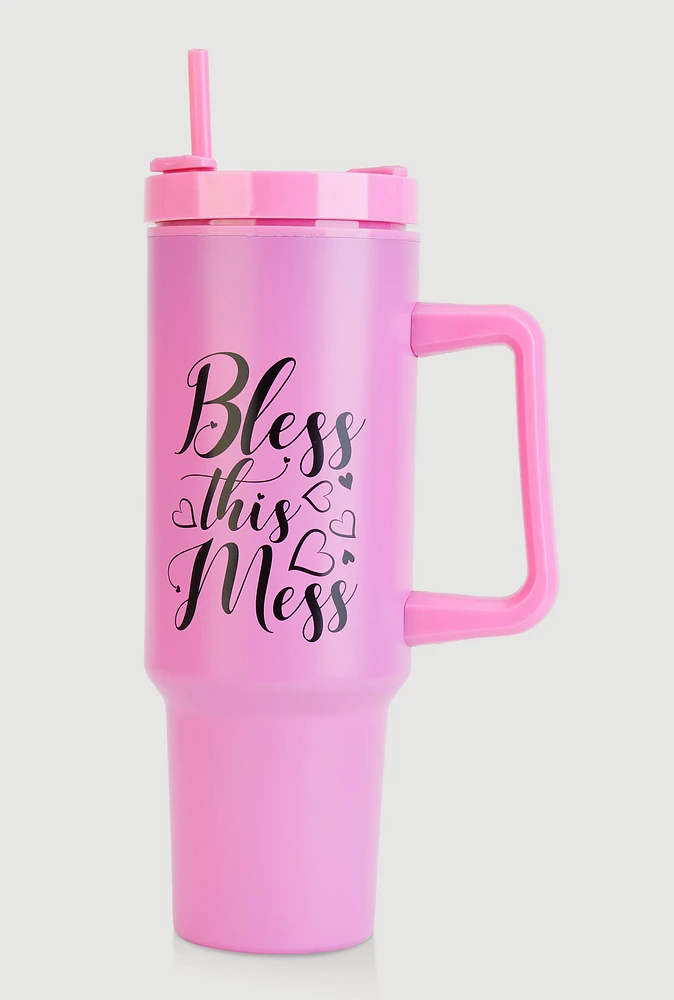Bless This Mess Tumbler, Pink