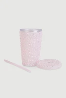 Faux Pearl Studded Tumbler and Straw, Pink