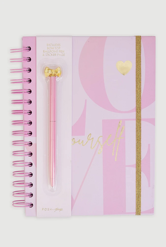 Love Yourself Notebook with Pen, Pink
