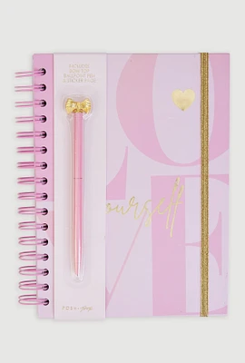 Love Yourself Notebook with Pen, Pink