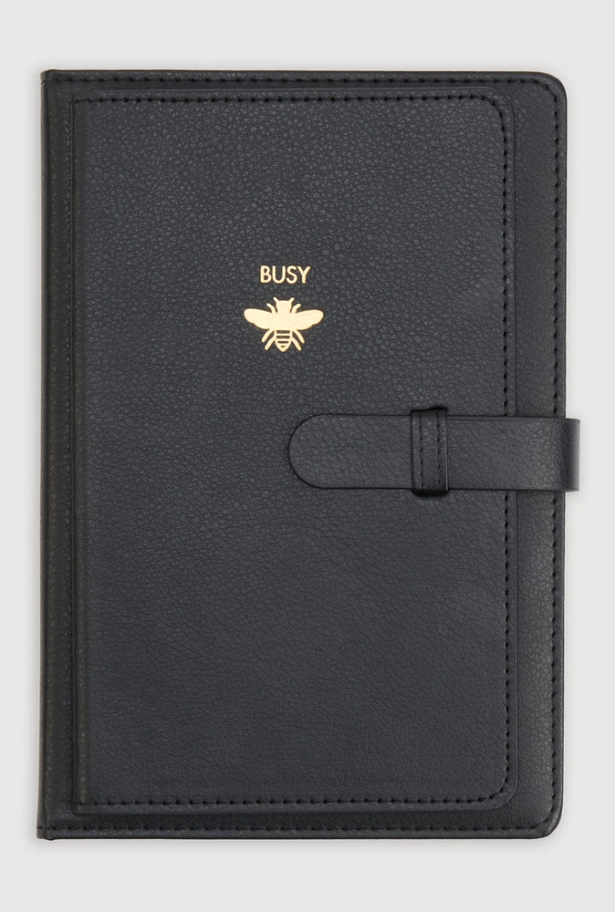 Busy Bee Embossed Faux Leather Journal, Black