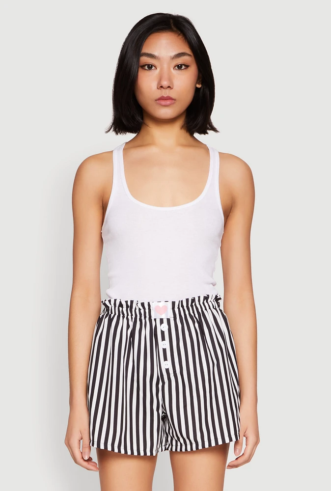 Womens Heart Detail Striped Pajama Shorts,