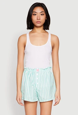Womens Heart Detail Striped Pajama Shorts,